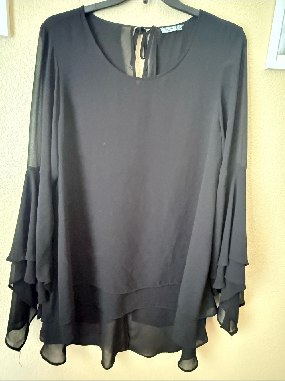 Flowy Black Ruffle-Sleeve Blouse